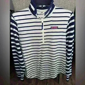 Vineyard Vines Navy and White Striped 1/4 Zip-Up Pullover - Sz XS